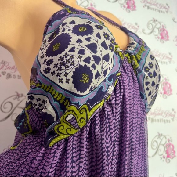 Wicked dress paisley print purple green blue white long maxi halter padded top - Picture 2 of 12